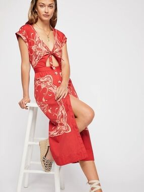 Free People Linvilla Midi Dress In Red Size 4 New Without Tags